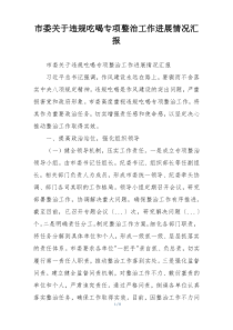 市委关于违规吃喝专项整治工作进展情况汇报