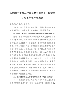 在党的二十届三中全会精神引领下推动意识形态领域平稳发展