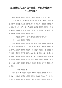 建强基层党组织战斗堡垒，赋能乡村振兴“红色引擎”