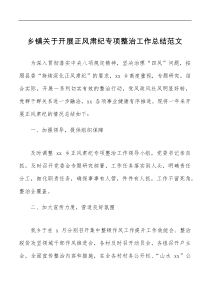 总结报告乡镇关于开展正风肃纪专项整治工作总结范文