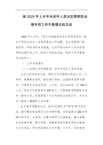 局2025年上半年未成年人违法犯罪预防治理专项工作开展情况的总结