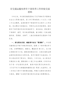 市交通运输局青年干部培养工作经验交流材料