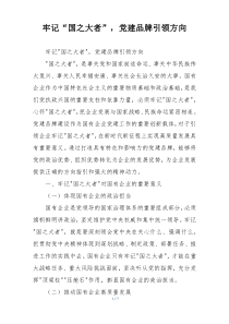 牢记“国之大者”，党建品牌引领方向