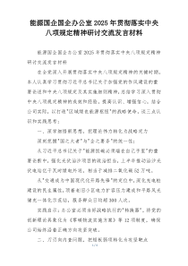 能源国企国企办公室2025年贯彻落实中央八项规定精神研讨交流发言材料