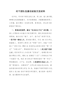 村干部队伍建设经验交流材料