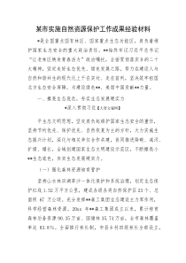 某市实施自然资源保护工作成果经验材料