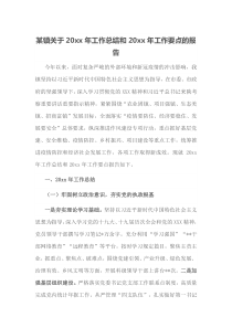 某镇关于20XX年工作总结和20XX年工作要点的报告