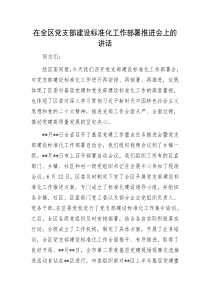 在全区党支部建设标准化工作部署推进会上的讲话
