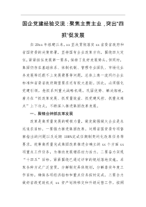 经验交流国企党建经验交流聚焦主责主业突出四抓促发展