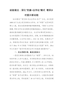 经验做法深化党建合作社模式增添乡村振兴新动能