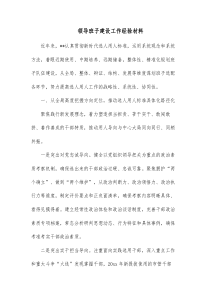 领导班子建设工作经验材料