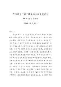 在市委十二届三次全体会议上的讲话