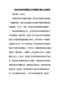 在全市生态环境重点工作督查汇报会上的讲话