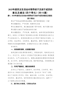 （10例）2025年度民主生活会对领导班子及班子成员的意见及建议（四个带头）优质