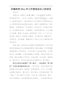 在镇政府20XX年工作推进会议上的讲话