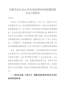 市委书记在20XX年全市民营经济高质量发展大会上的讲话