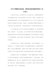 2024专题民主生活会组织生活会互相批评意见共38条