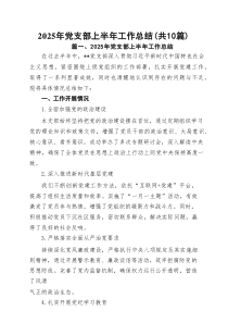 10篇2025年党支部上半年工作总结最新集锦