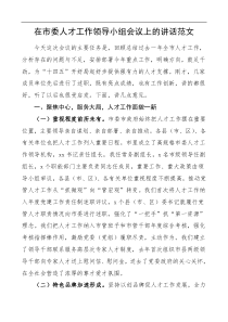 在市委人才工作领导小组会议上的讲话范文