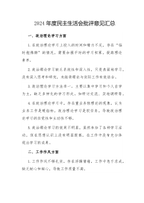 2024年度民主生活会批评意见汇总