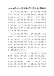 2024年民主生活会领导班子成员互相批评意见