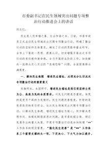 市委副书记在民生领域突出问题专项整治行动推进会上的讲话