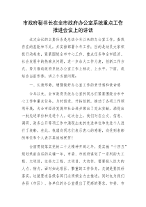 市政府秘书长在全市政府办公室系统重点工作推进会议上的讲话