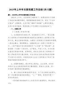 2025年上半年支部党建工作总结精选专题资料(12篇)