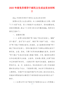 2025年度党员领导干部民主生活会发言材料2