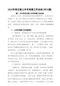 2025年党支部上半年党建工作总结（共10篇选择）