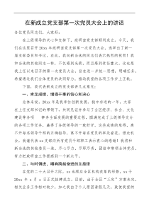 在新成立党支部第一次党员大会上的讲话