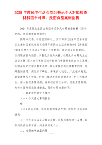 2025年度民主生活会党组书记个人对照检查材料四个对照，反面典型案例剖析