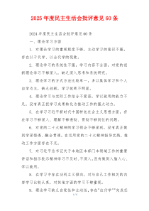 2025年度民主生活会批评意见60条