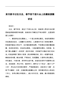 某市委书记在元旦春节前干部大会上的廉政提醒讲话