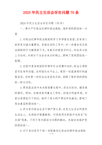 2025年民主生活会存在问题70条