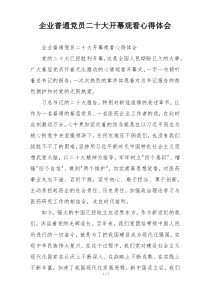 企业普通党员二十大开幕观看心得体会