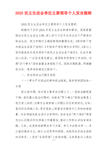 2025民主生活会单位主要领导个人发言提纲