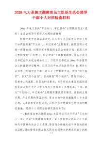 2025电力系统主题教育民主组织生活会领导干部个人对照检查材料