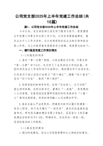 【10篇】公司党支部2025年上半年党建工作总结精选完整版