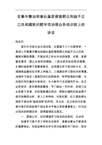 在集中整治和查处基层侵害群众利益不正之风和腐败问题专项治理业务培训班上的讲话