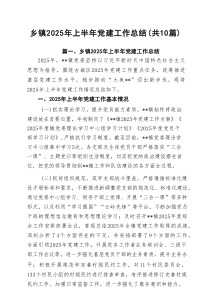 乡镇2025年上半年党建工作总结精选10篇汇编