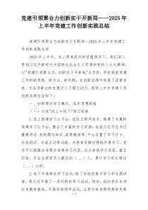 党建引领聚合力创新实干开新局——2025年上半年党建工作创新实践总结