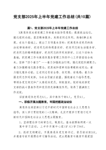 党支部2025年上半年党建工作总结最新精选版【10篇】