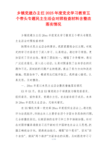 乡镇党建办主任2025年度党史学习教育五个带头专题民主生活会对照检查材料含整改落实情况