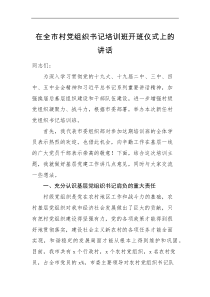 培训讲话在全市村党组织书记培训班开班仪式上的讲话范文市级村党支部书记