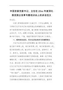 培训讲话市国资委党委书记主任在20XX年度深化国资国企改革专题培训会上的讲话范文