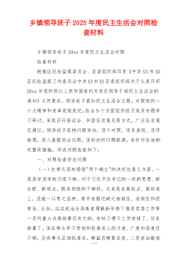 乡镇领导班子2025年度民主生活会对照检查材料