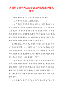 乡镇领导班子民主生活会之间互相批评意见建议