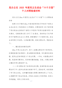 党办主任2025年度民主生活会“六个方面”个人对照检查材料
