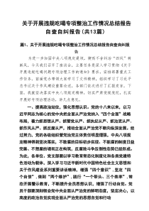 关于开展违规吃喝专项整治工作情况总结报告自查自纠报告精选（共13篇）